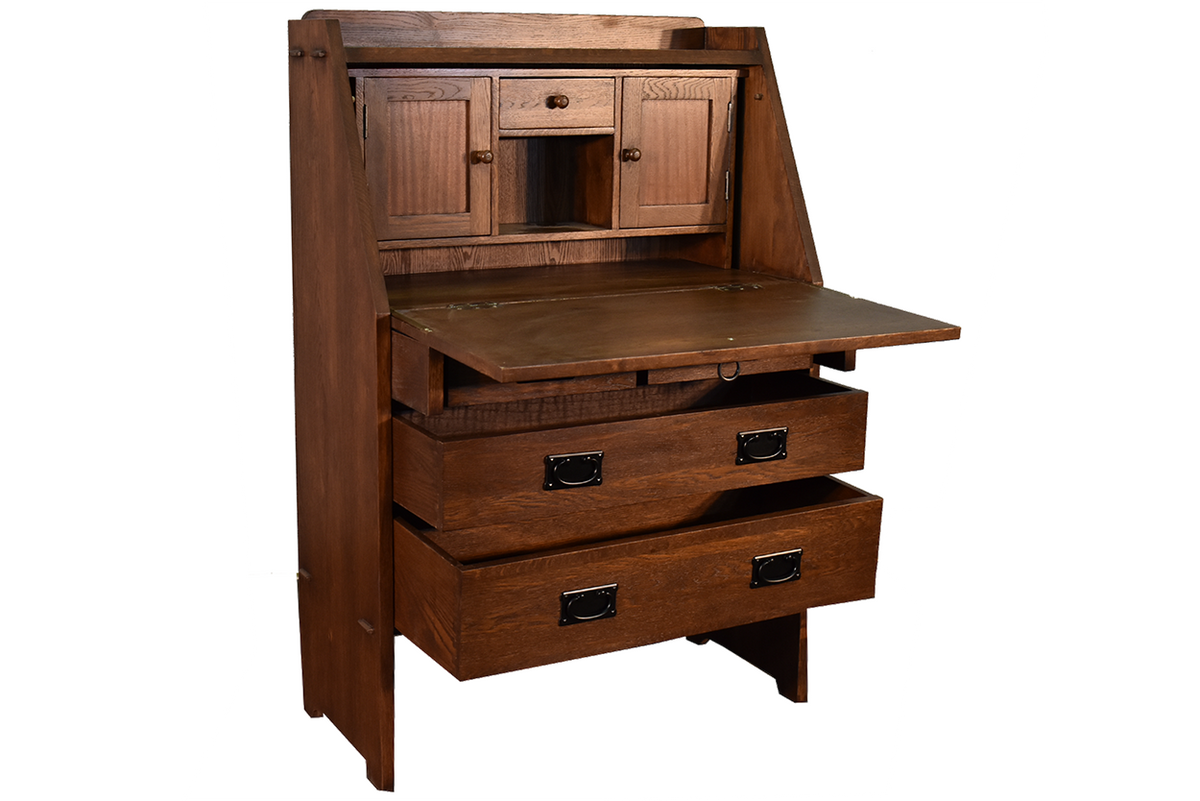 Arts and Crafts Mission Solid Oak Secretary Desk - Dark Brown