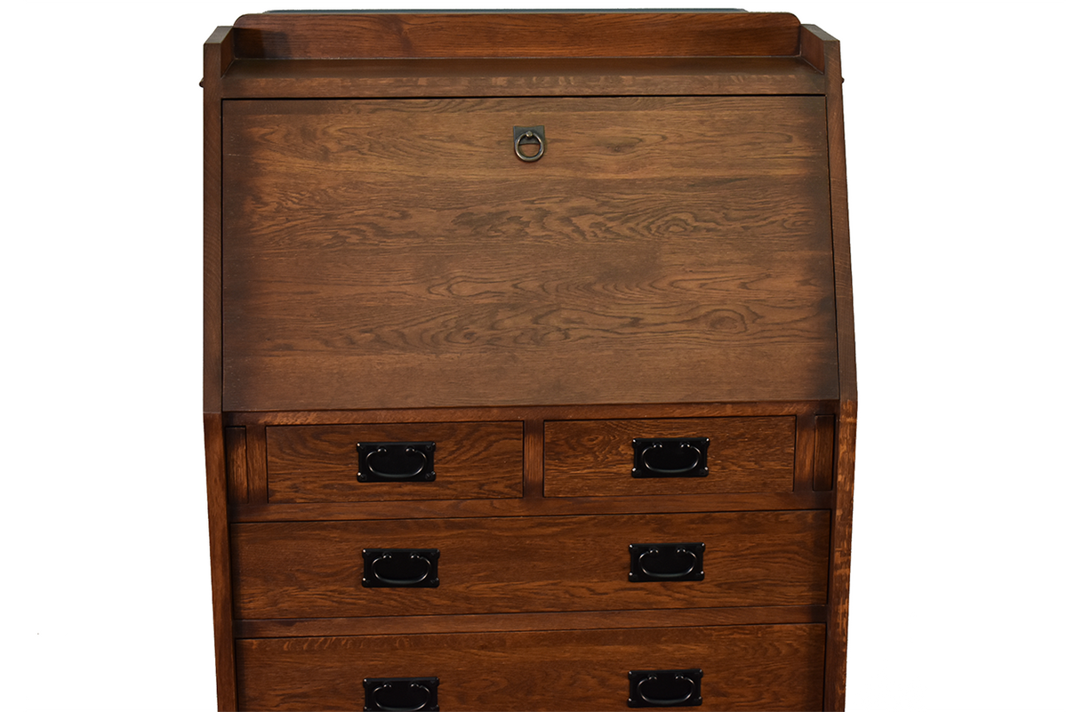 Arts and Crafts Mission Solid Oak Secretary Desk - Dark Brown