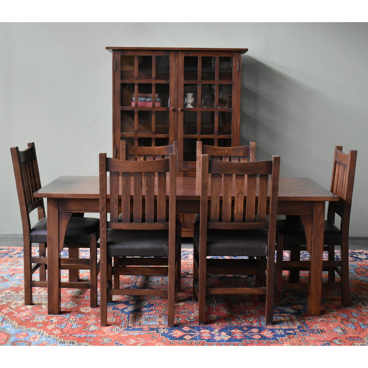 Mission 70" Solid Oak Dining Table Set with 6 Slat Back Chairs