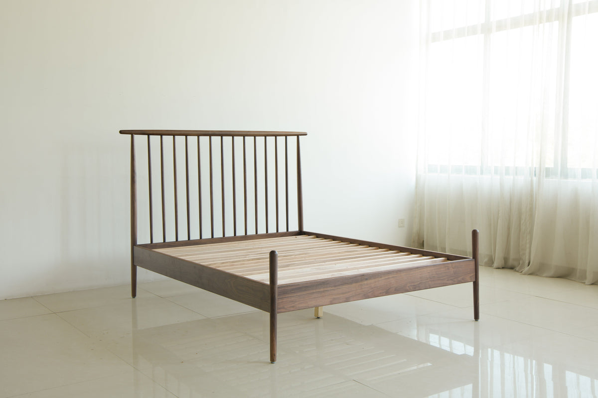 Mid Century Bed - American Solid Black Walnut
