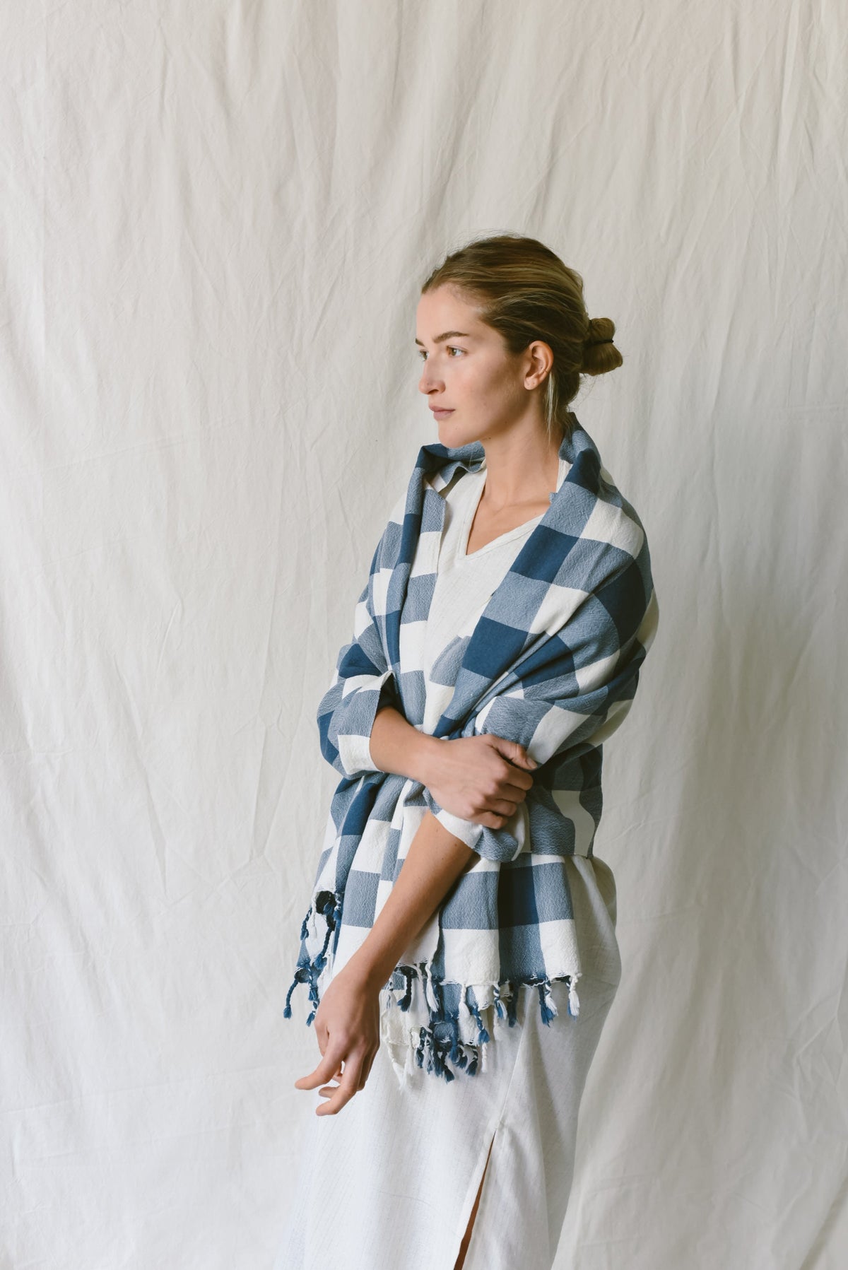 Ivory Navy Gingham  Towel