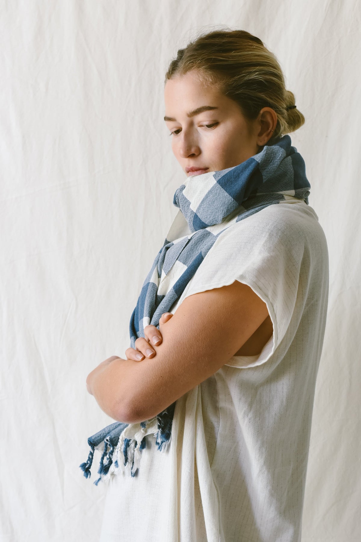 Ivory Navy Gingham  Towel