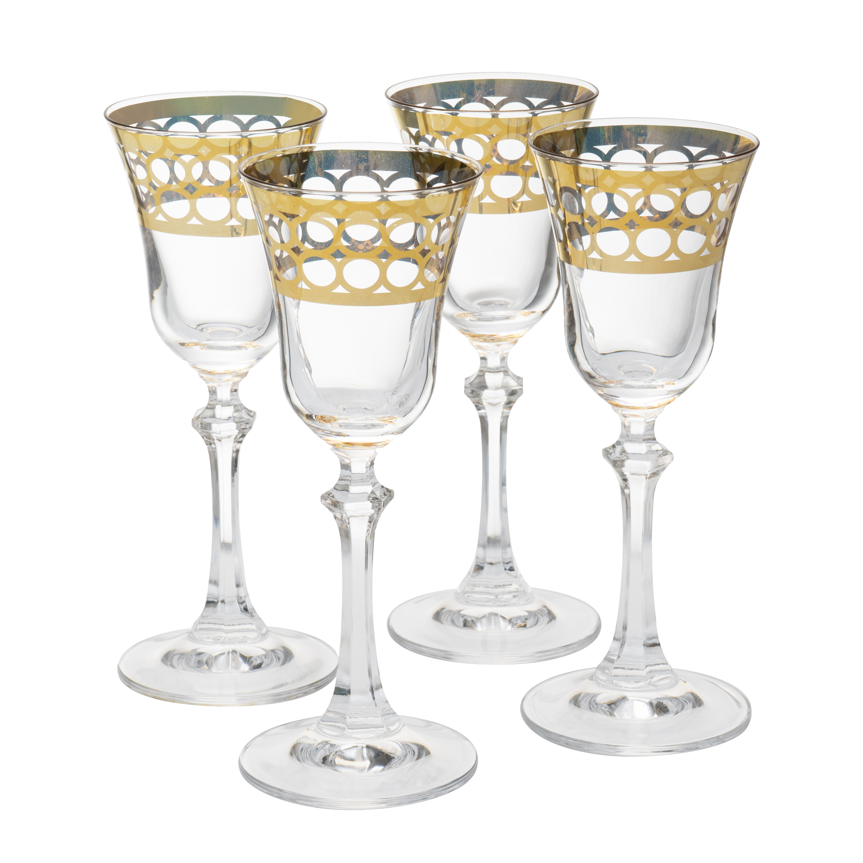 Crystal Gold Italian Design Red Wine Glasses Double Row Gold Set Of 4 Wine Glasses