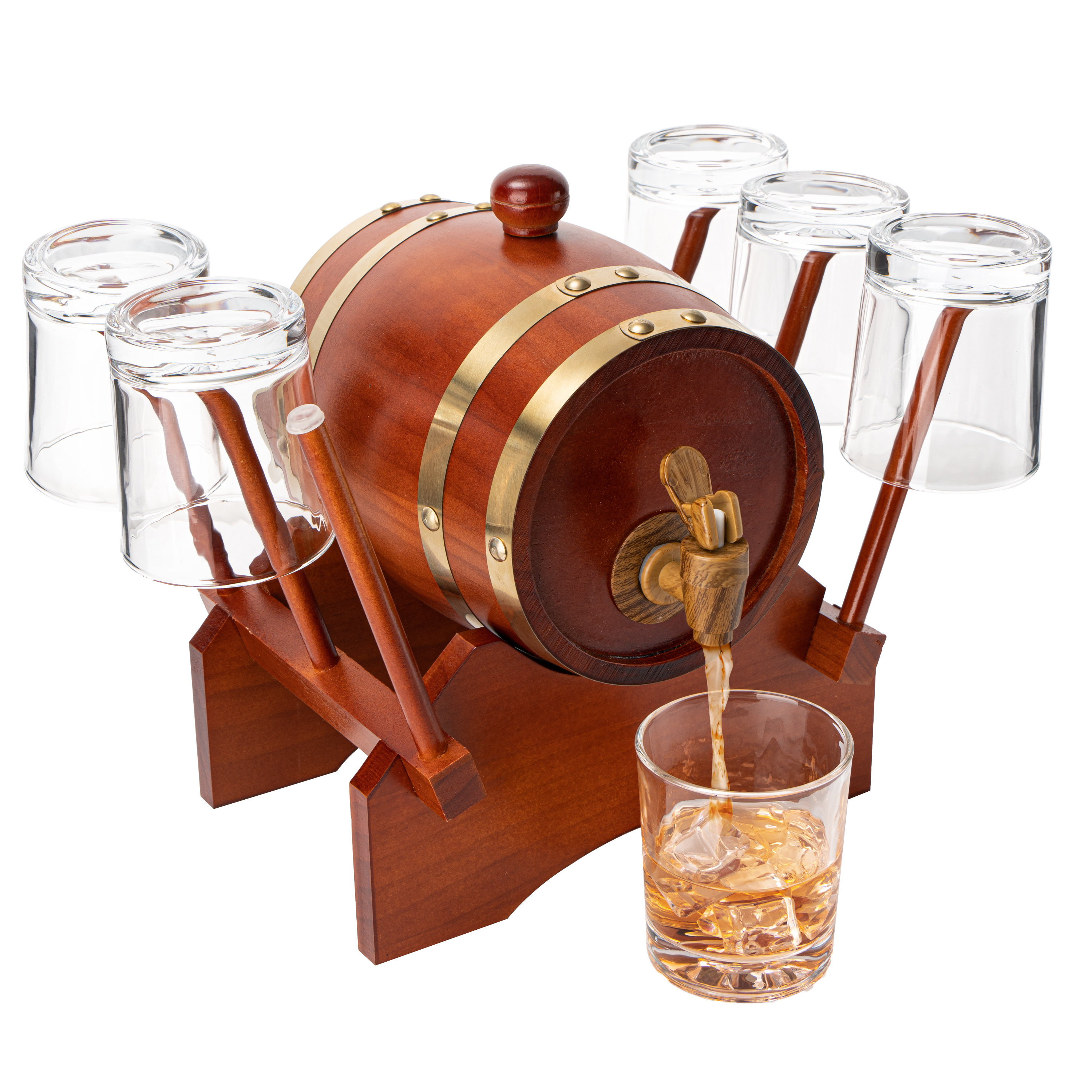 Barrel Decanter With 6 Whiskey Glasses By 1000 Ml Mahogany Wood Old Fashioned Classi