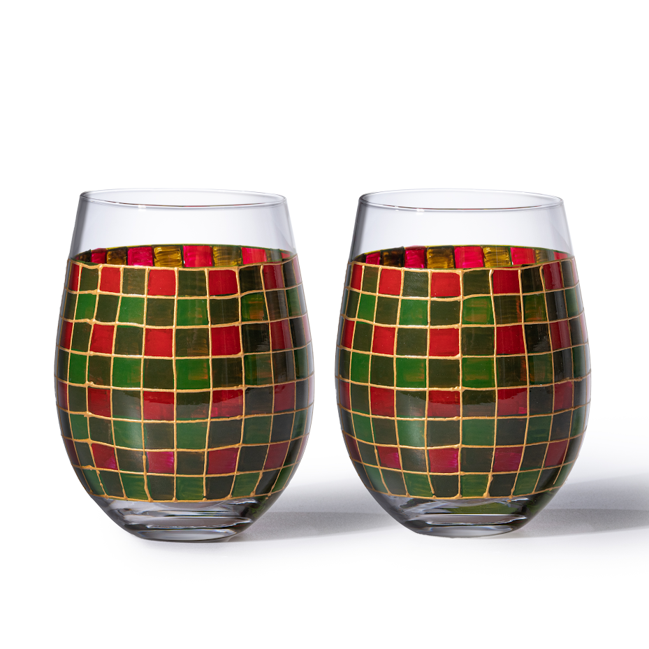 Red Green Stained Wine Glasses Set Of 2 By Festive Colorful Coffee Cups Stained Wind