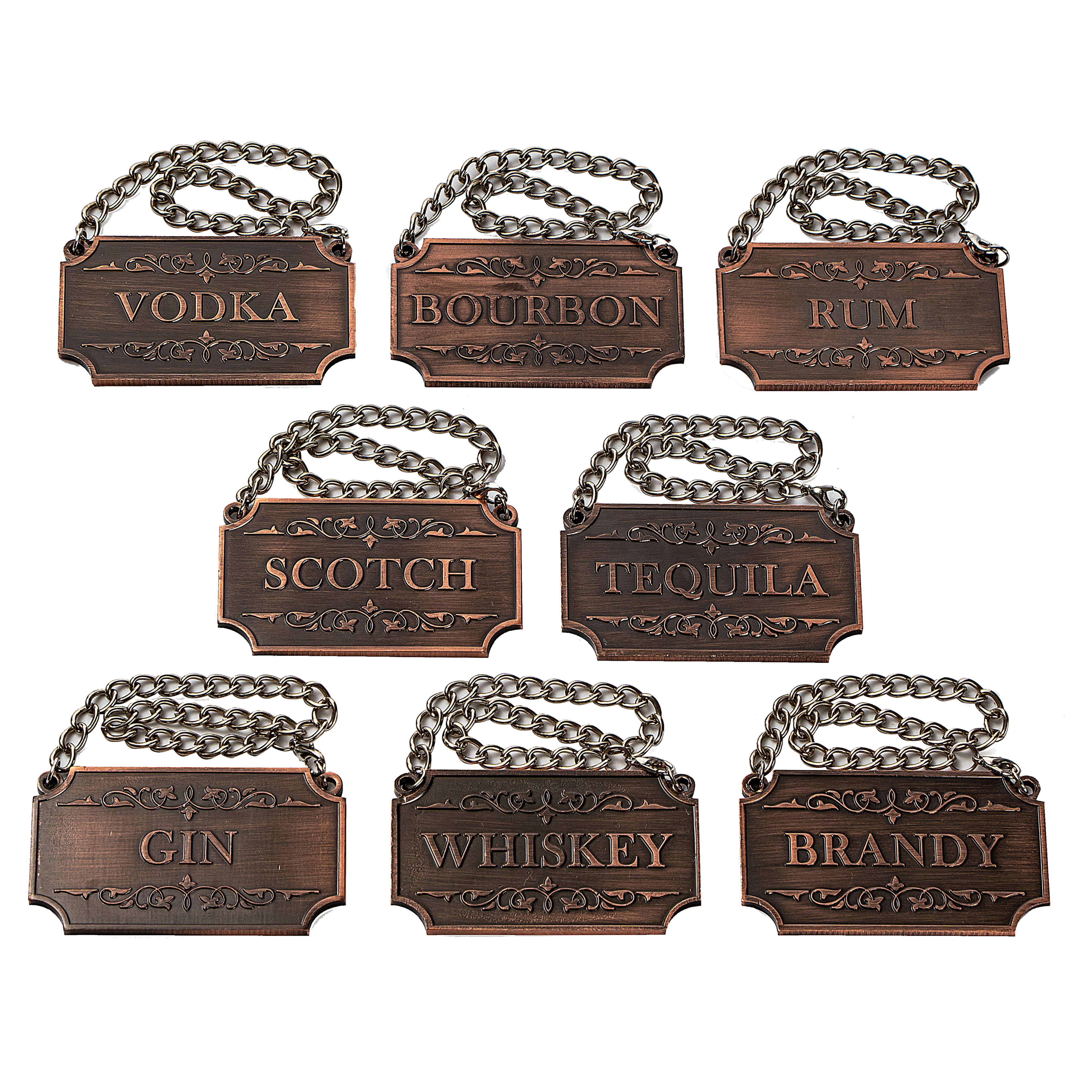 Decanter Tags Copper Set Of 8 For Alcohol Bottle Whiskey Scotch Bourbon Gin Rum Vodk