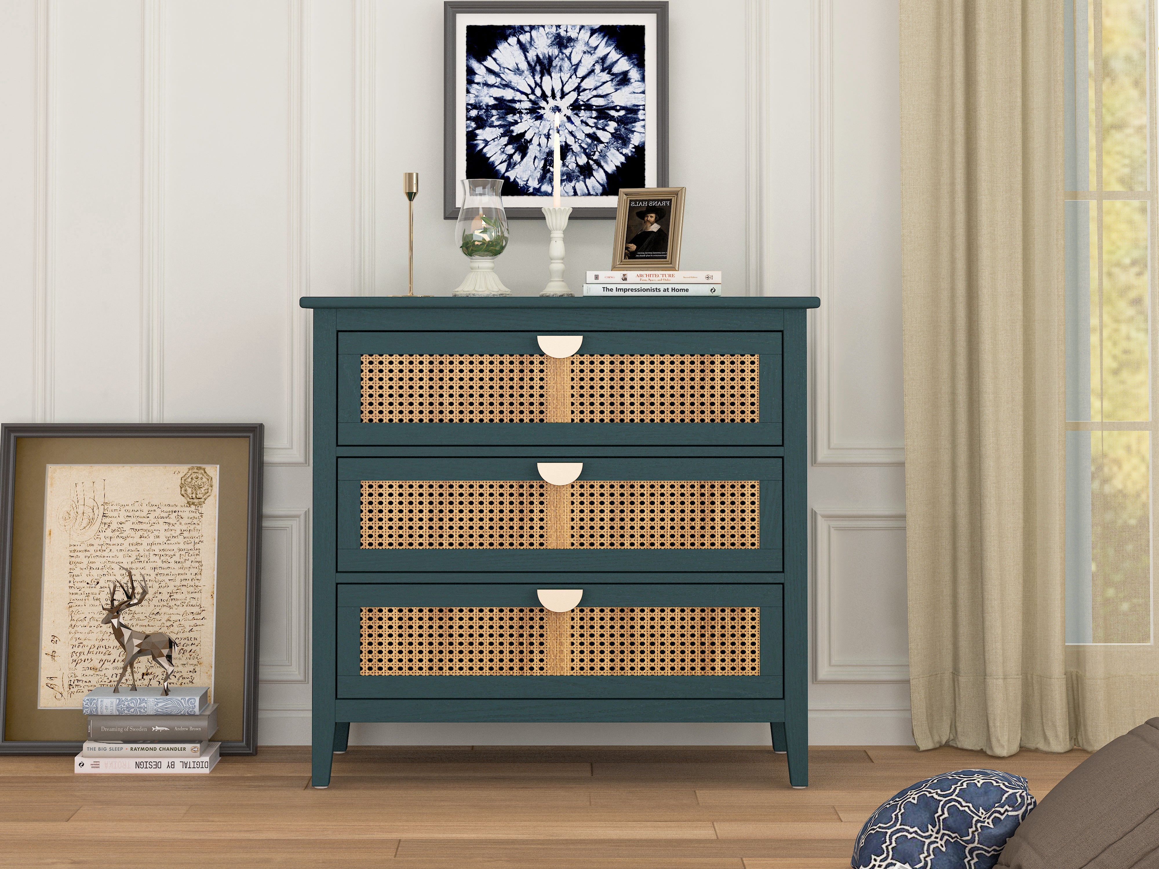 3 Drawer Cabinet Natural rattan American Furniture Suitable for bedroom living room study