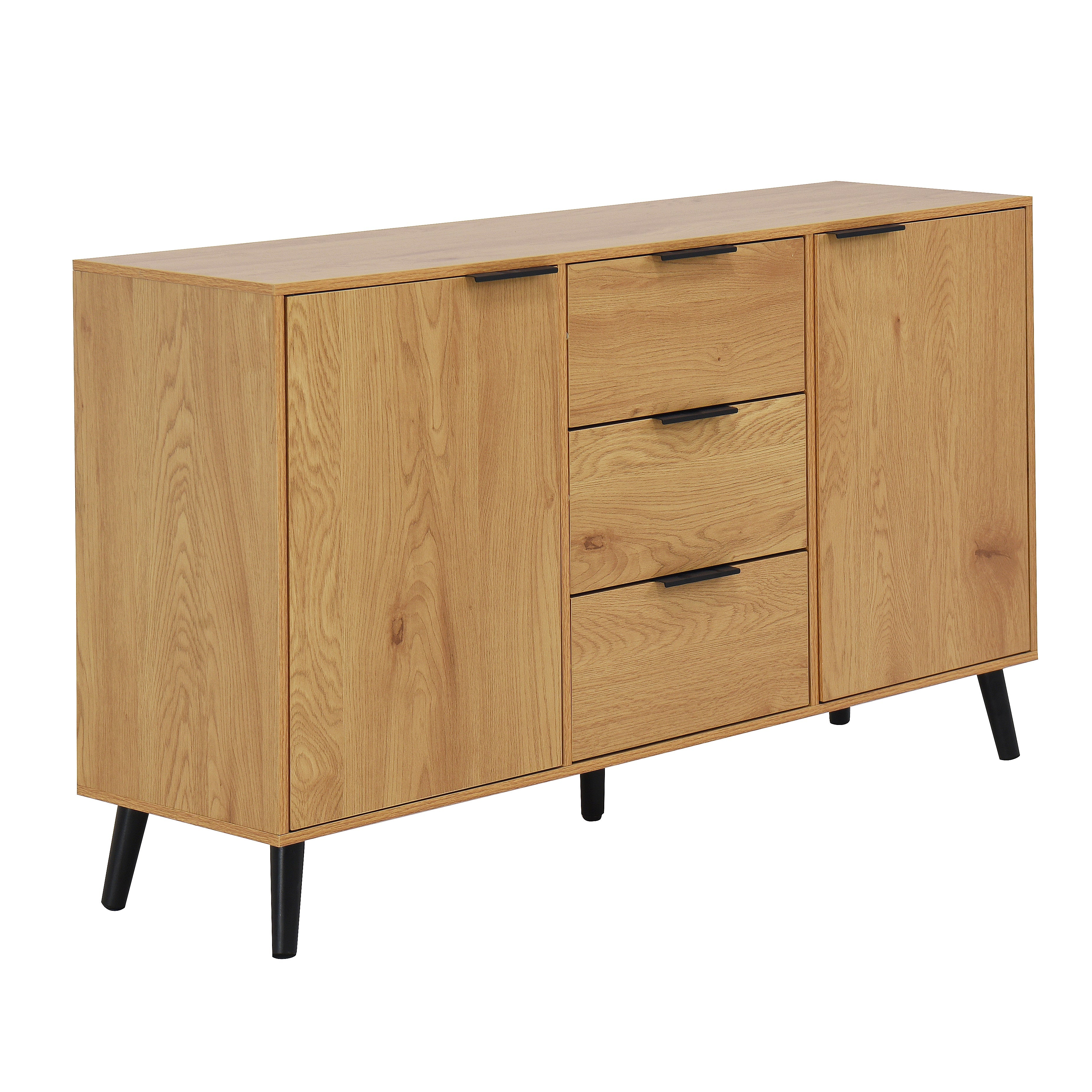 Side panel buffet cabinet with storage room, 47.2 "natural wood color kitchen cabinet with 3 drawers and 2 doors