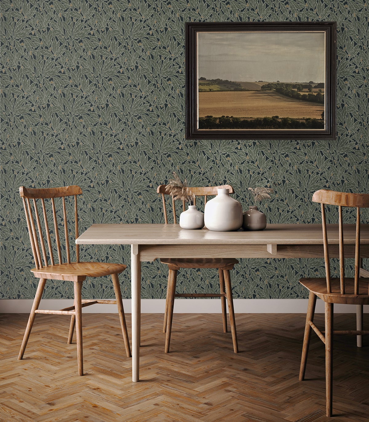 Leaf and Berry Botanical Vintage Unpasted Wallpaper