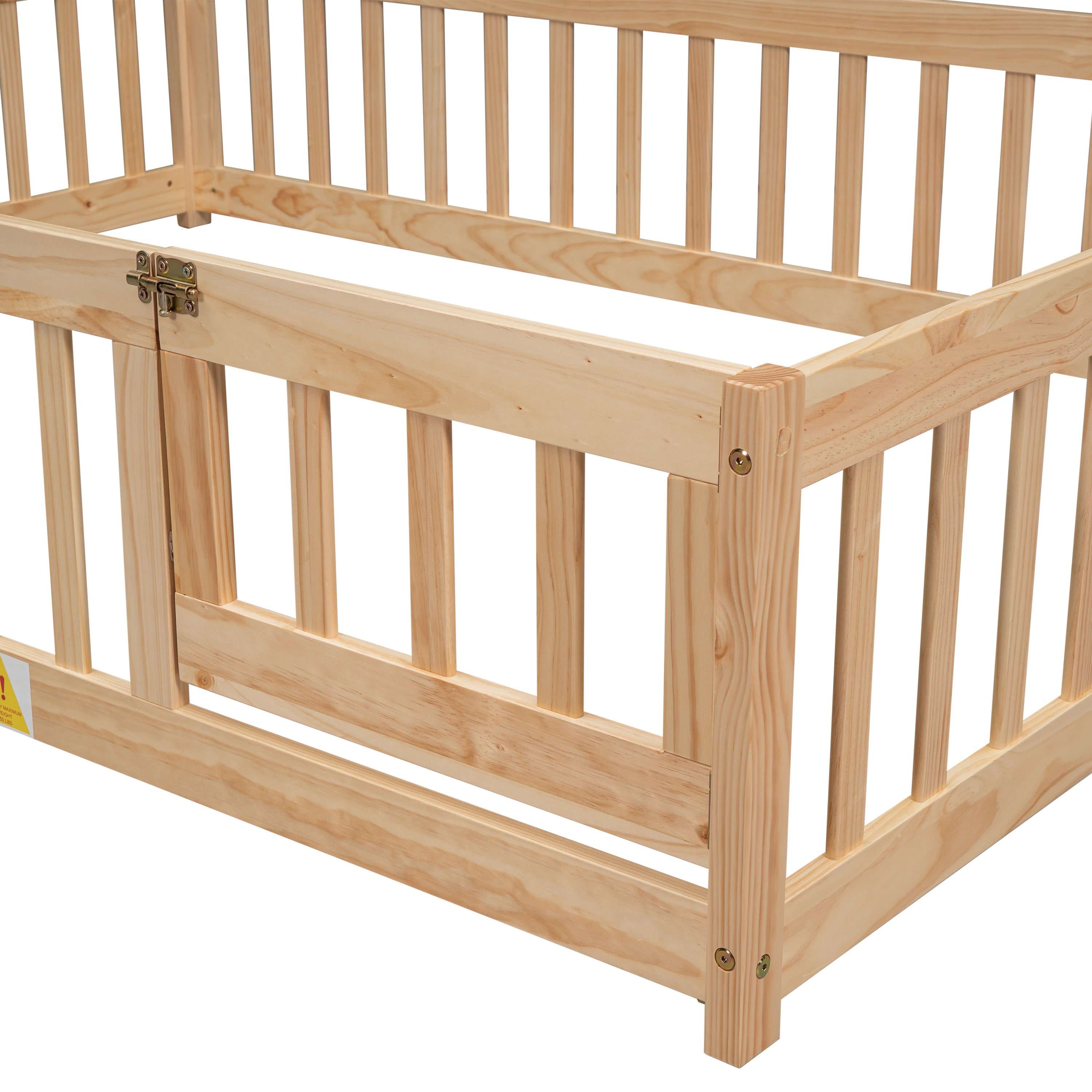 Full House-Shaped Headboard Floor Bed with Fence Natural
