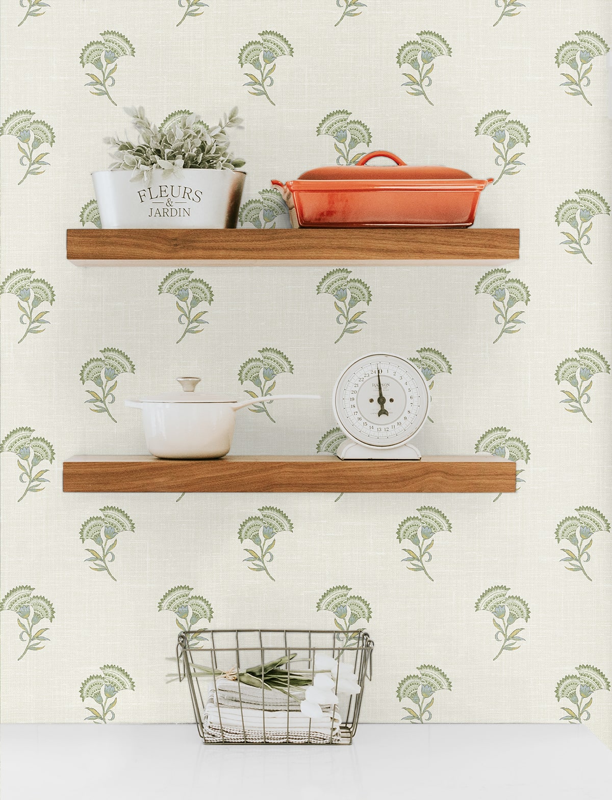 French Country Lotus Branch Floral Unpasted Wallpaper