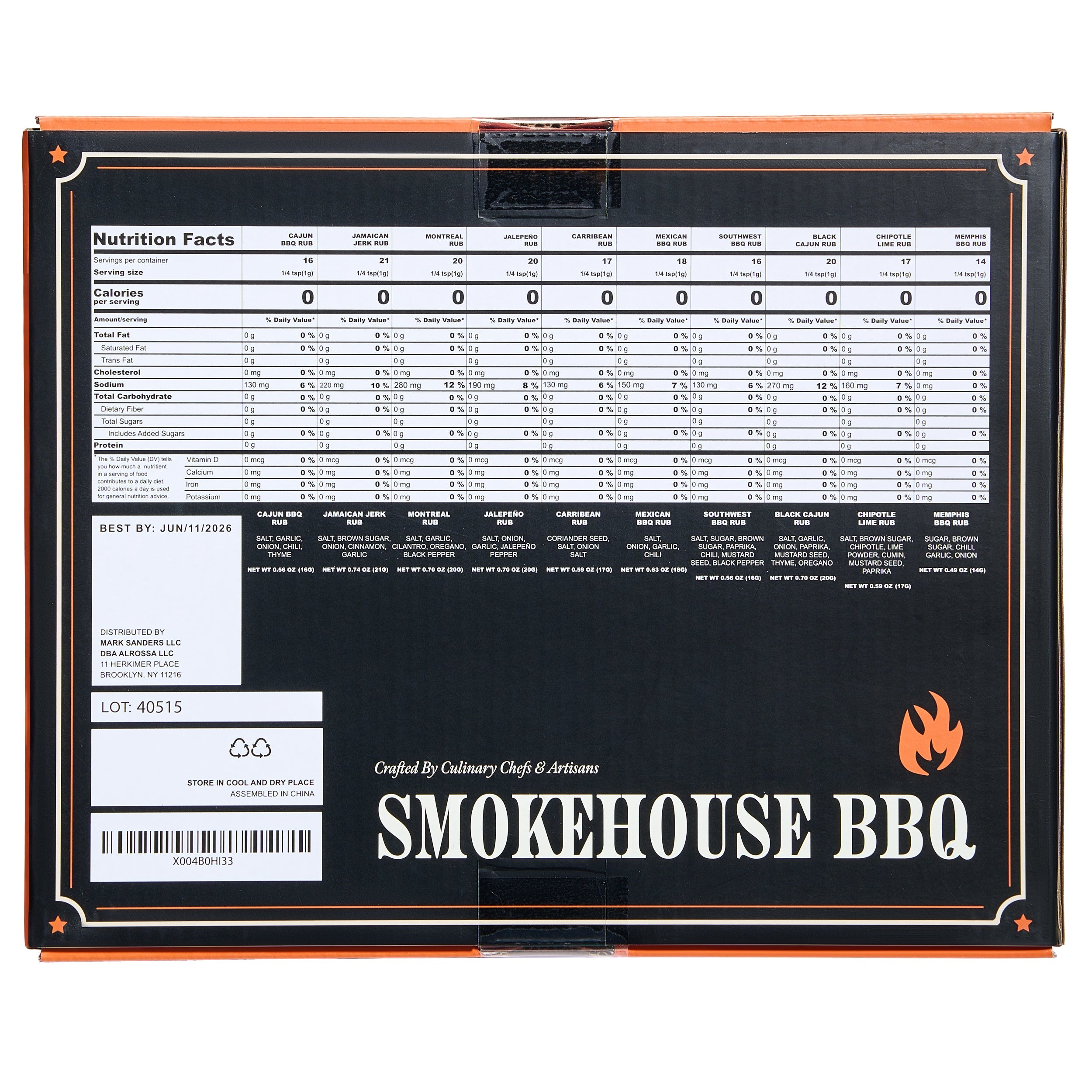 Smokehouse Bbq Gourmet Grilling Spice Set 10 Set Glass Bottle Seasonings Grill Seasoning Flavors Inc