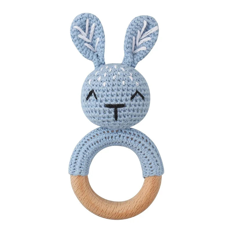BPA Free Baby Wooden Teether Crochet Rattle Toy for Newborns