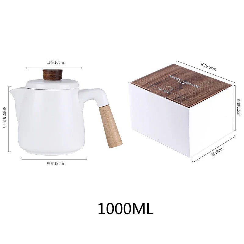 Japanese Style Ceramic Tea Pot Set with Wooden Handle | Heat-Resistant Borosilicate Glass