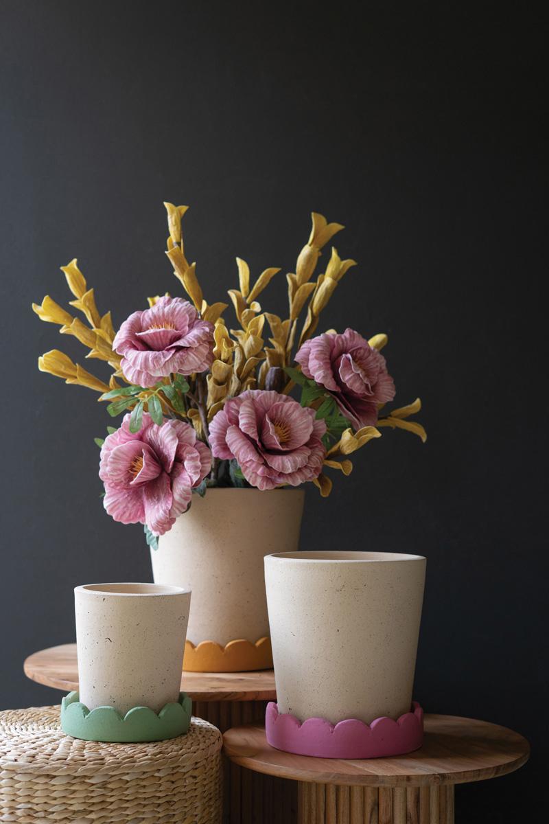 Scalloped Clay Planters - Set of 3