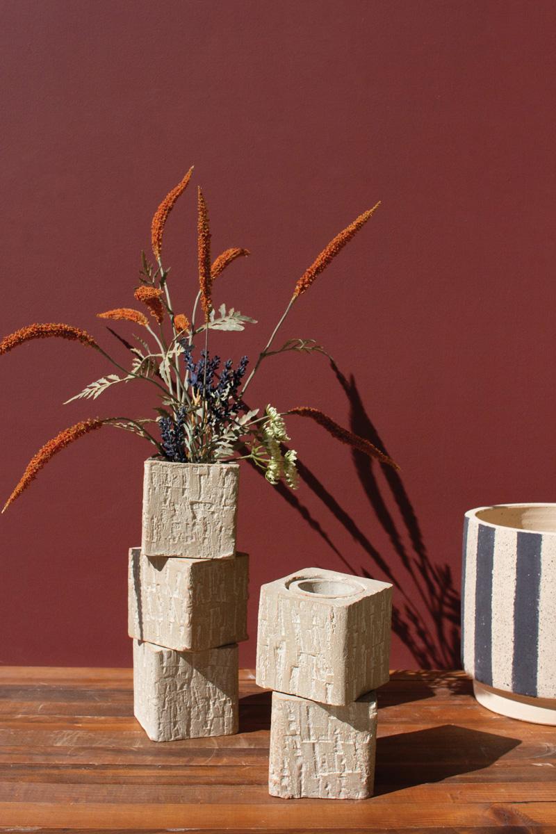 Textured Clay Cube Vases - Set of 2
