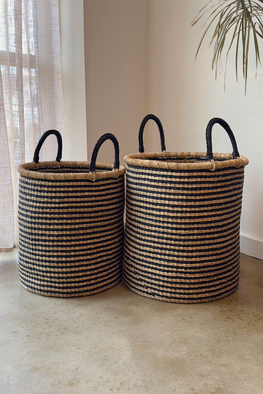 Laundry Basket - Natural w/ Black Stripes