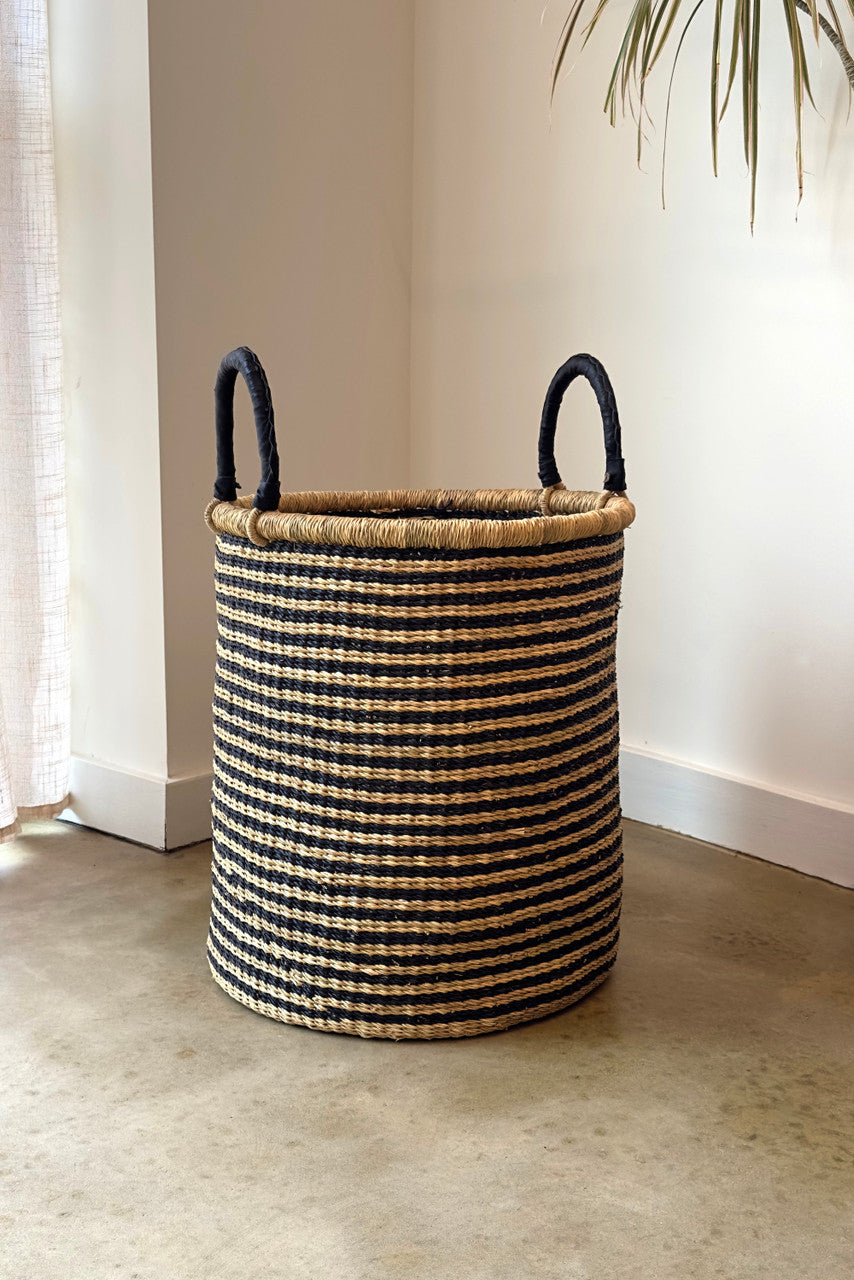 Laundry Basket - Natural w/ Black Stripes