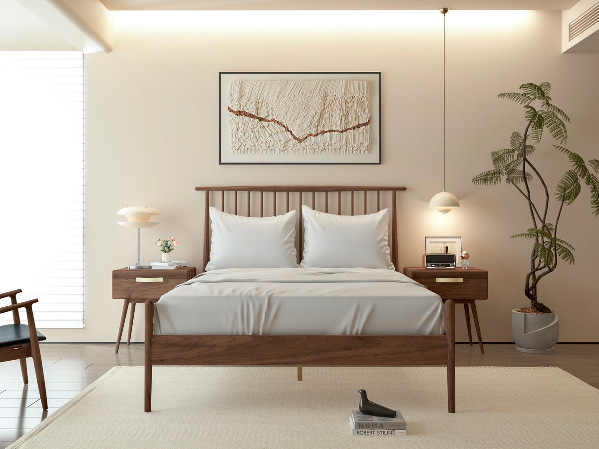 Mid Century Bed - American Solid Black Walnut