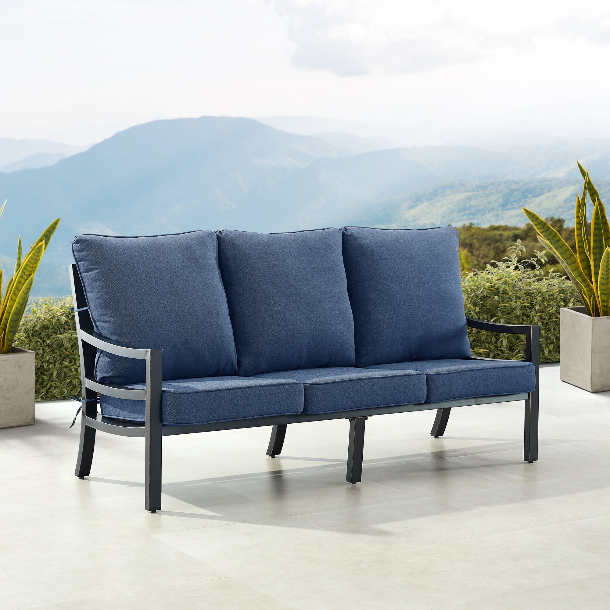 Black Aluminum Deep Seating Sofa with Cushions