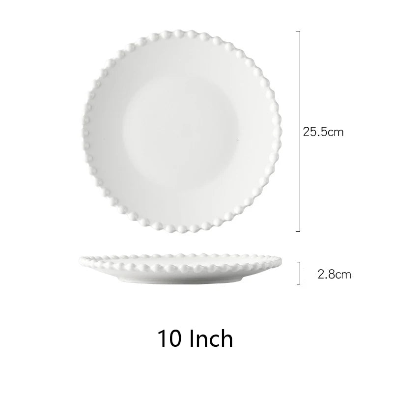 Heart Shaped Pearl Dinner Plate Set - Elegant Porcelain Tableware for Salad, Soup, Steak
