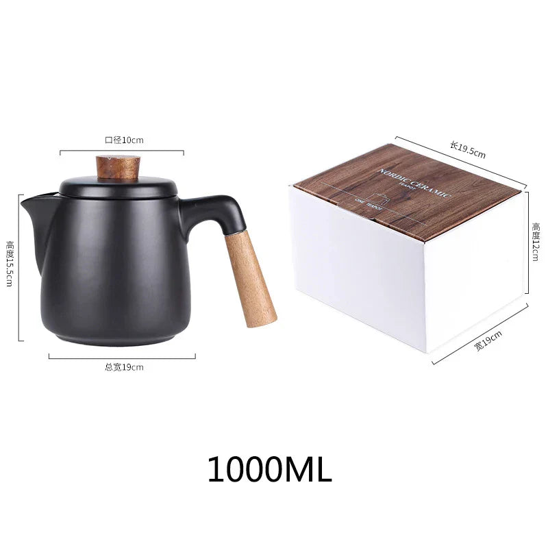 Japanese Style Ceramic Tea Pot Set with Wooden Handle | Heat-Resistant Borosilicate Glass