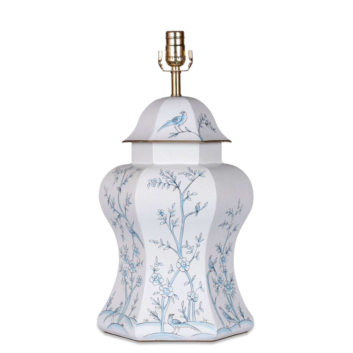 Ivory & Blue Scalloped Hexagon Lamp