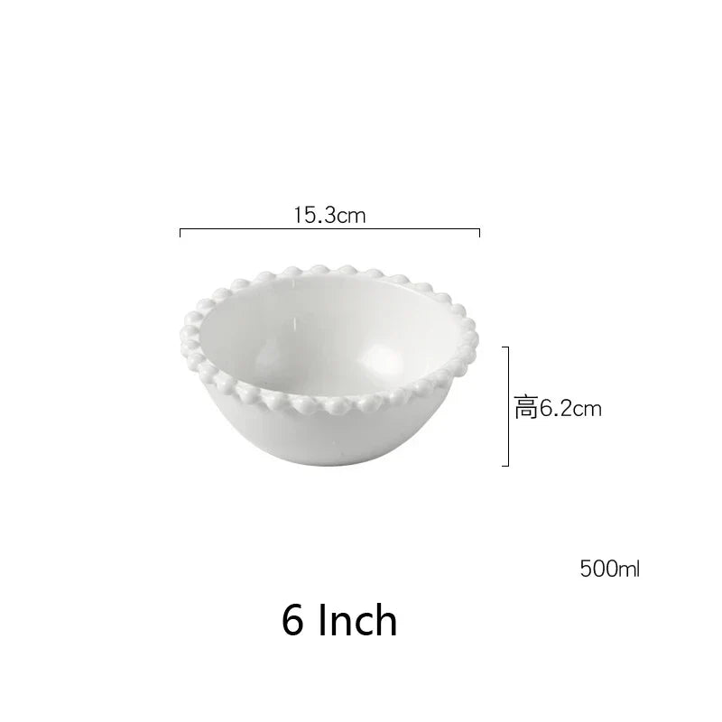 Heart Shaped Pearl Dinner Plate Set - Elegant Porcelain Tableware for Salad, Soup, Steak