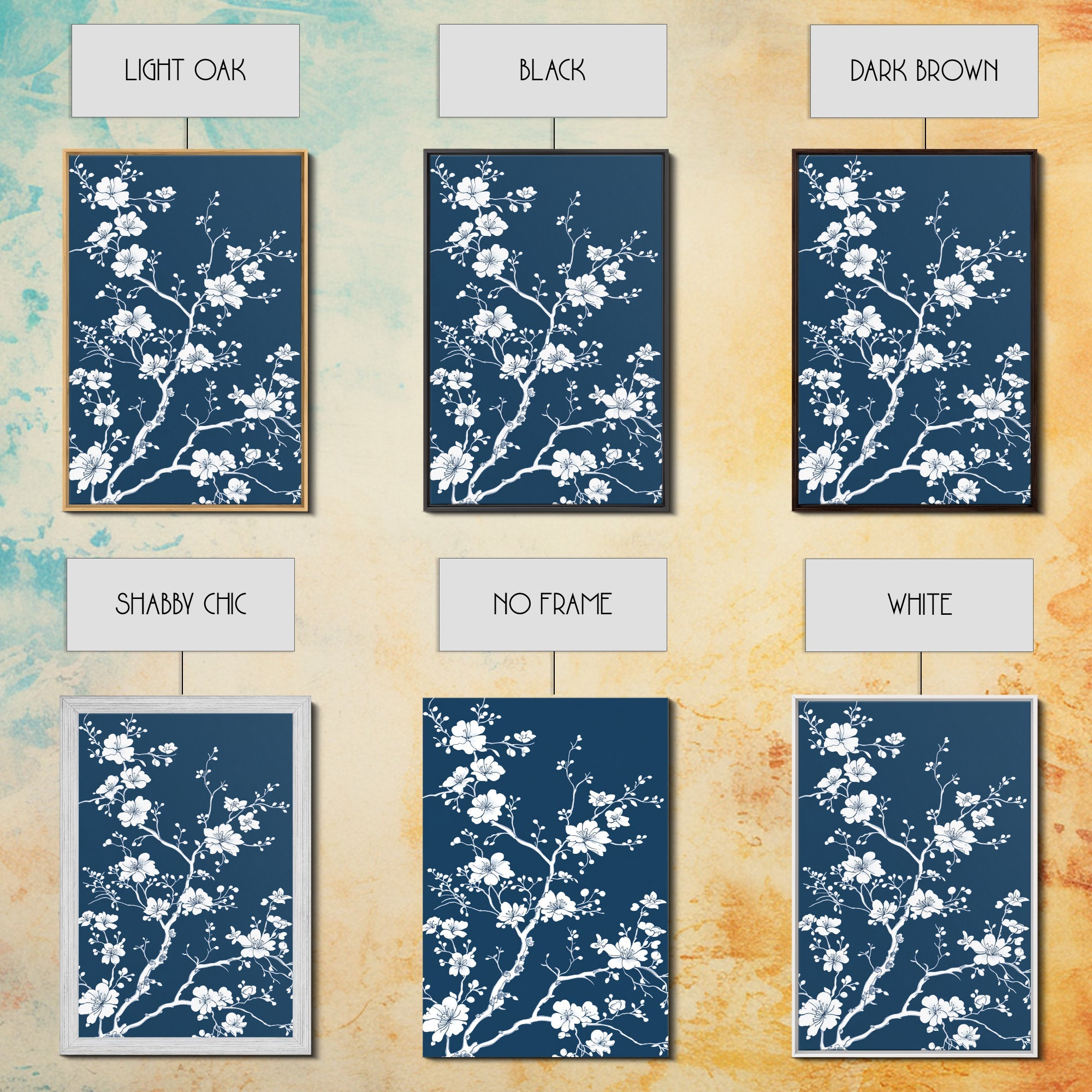 Forest Life Botanical Print - Framed Canvas Print - Chinoiserie Wall Art, Chinoiserie Painting, Blue Wall Art Ready To Hang