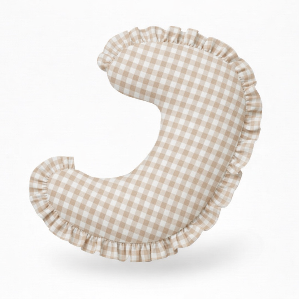 Beige New Gingham Ruffle Nursing Pillow Cover