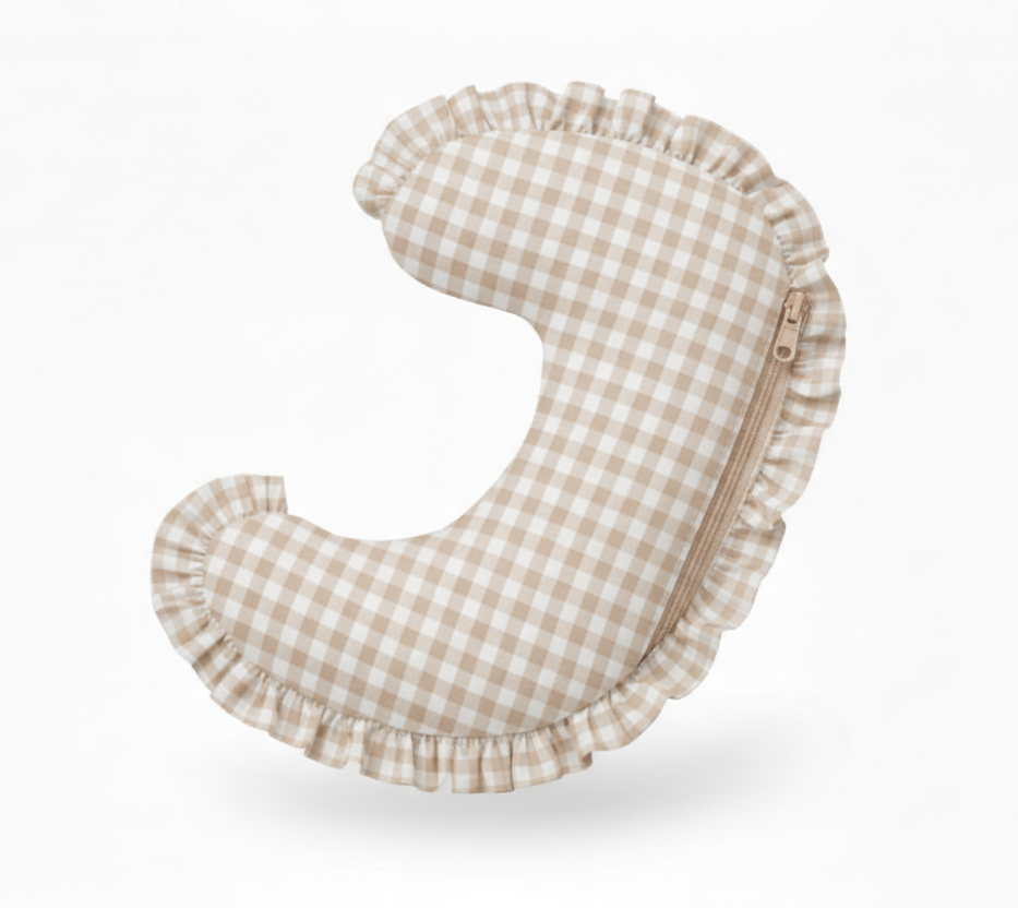 Beige New Gingham Ruffle Nursing Pillow Cover