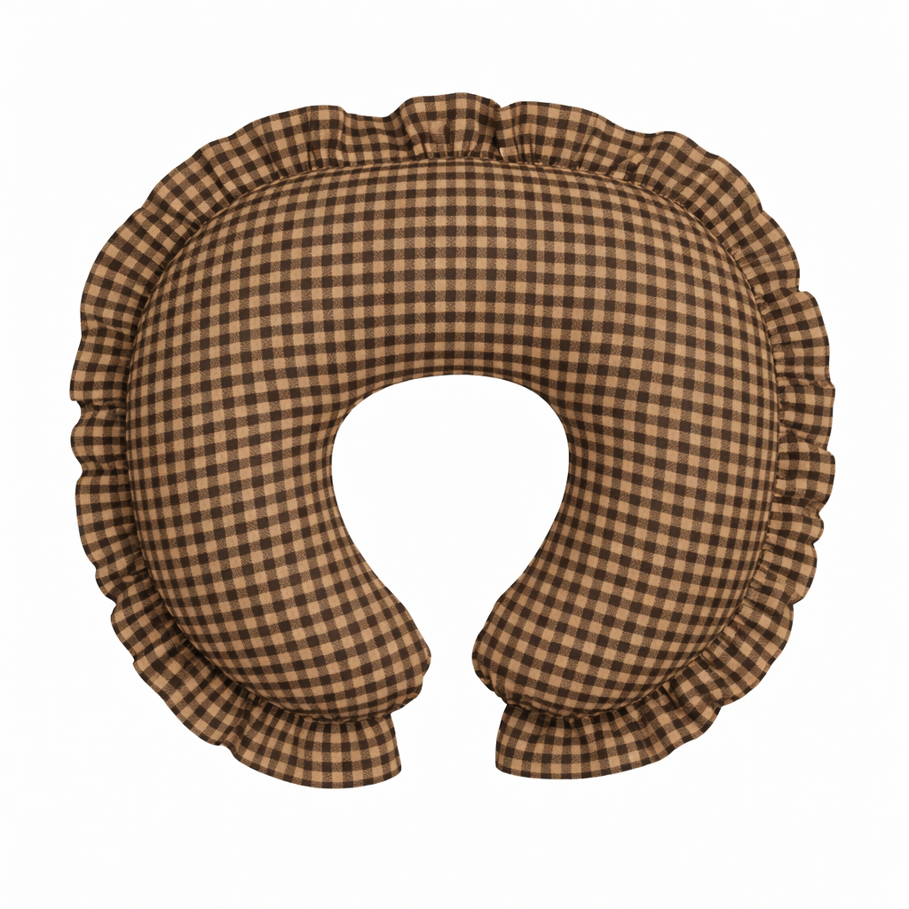 Brown Black Gingham Ruffle Nursing Pillow Cover