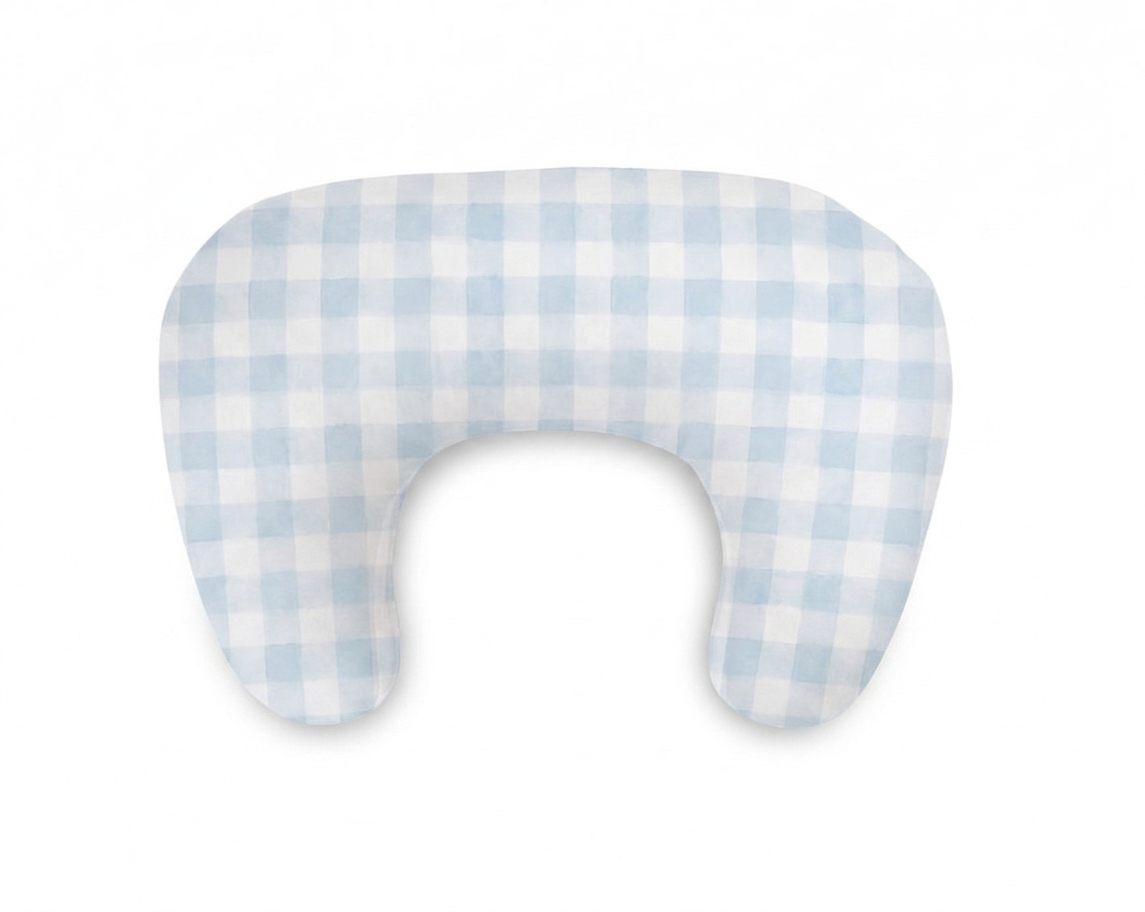 Light Blue Checkered Ruffle Nursing Pillow Cover
