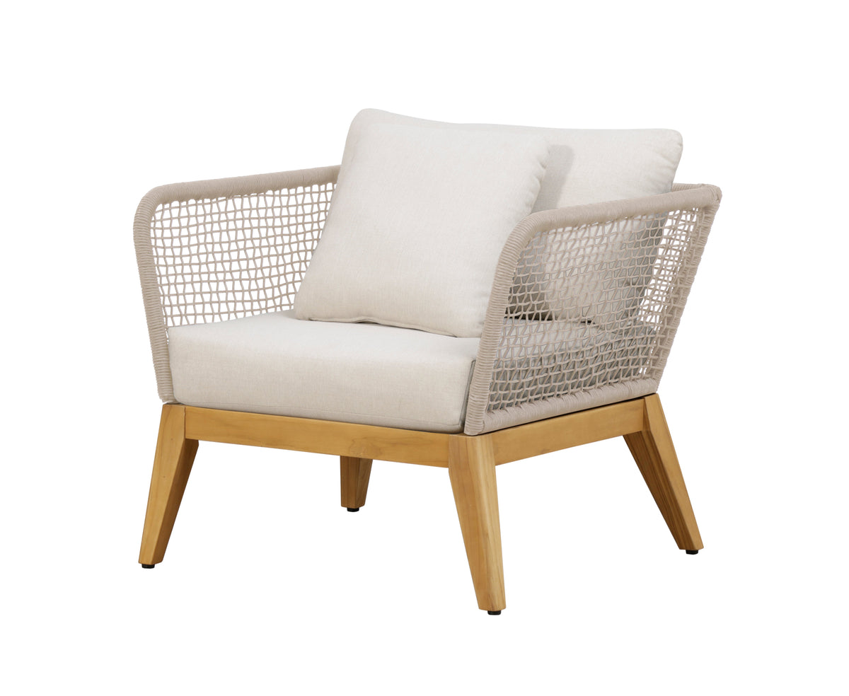 Cypress Teak Wood Outdoor Arm Chair with Biege Rope Design