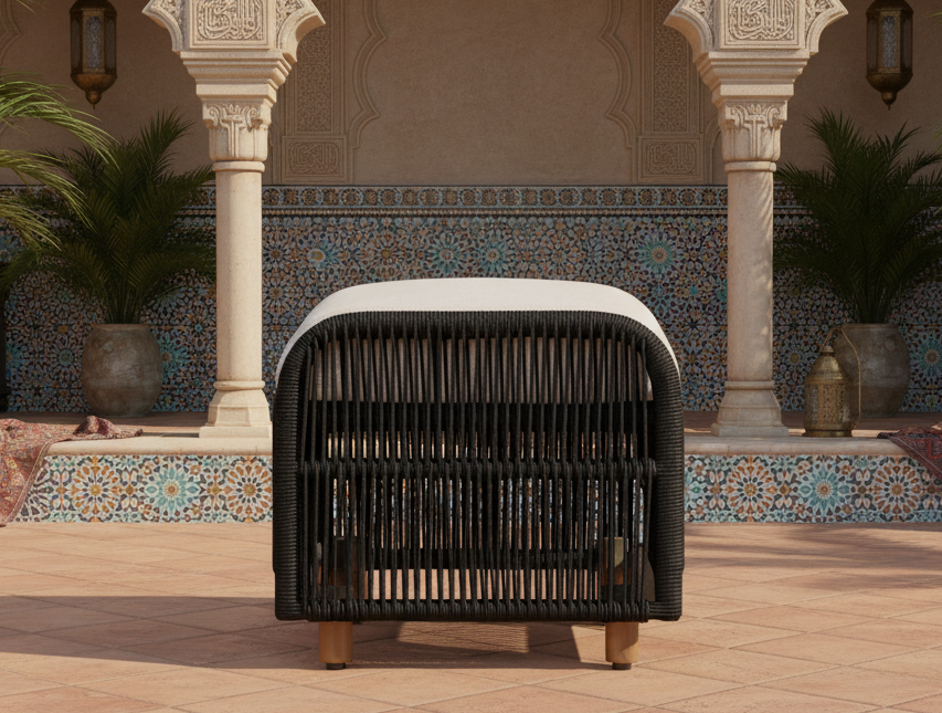 Alpine Teak Wood Outdoor Ottoman with Black - Rope Design