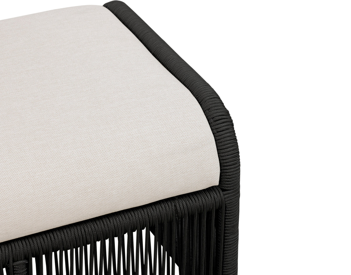 Alpine Teak Wood Outdoor Ottoman with Black - Rope Design