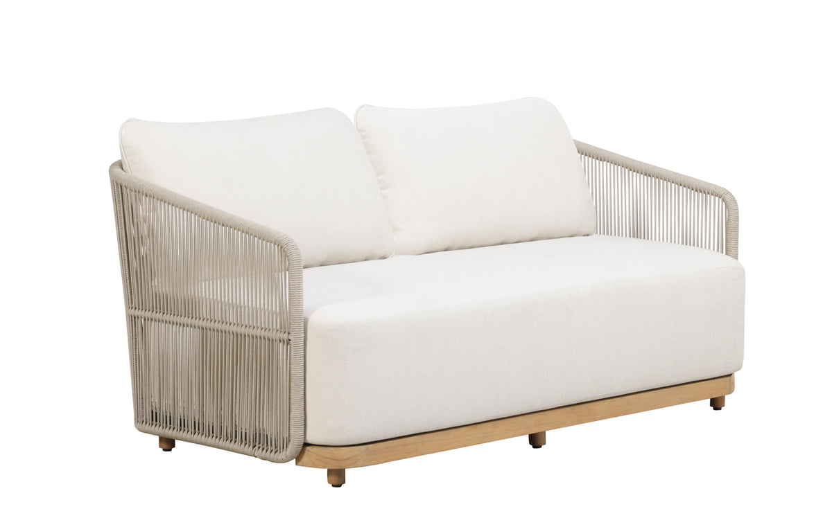 Alpine Teak Wood Outdoor Loveseat with Gray Rope Design