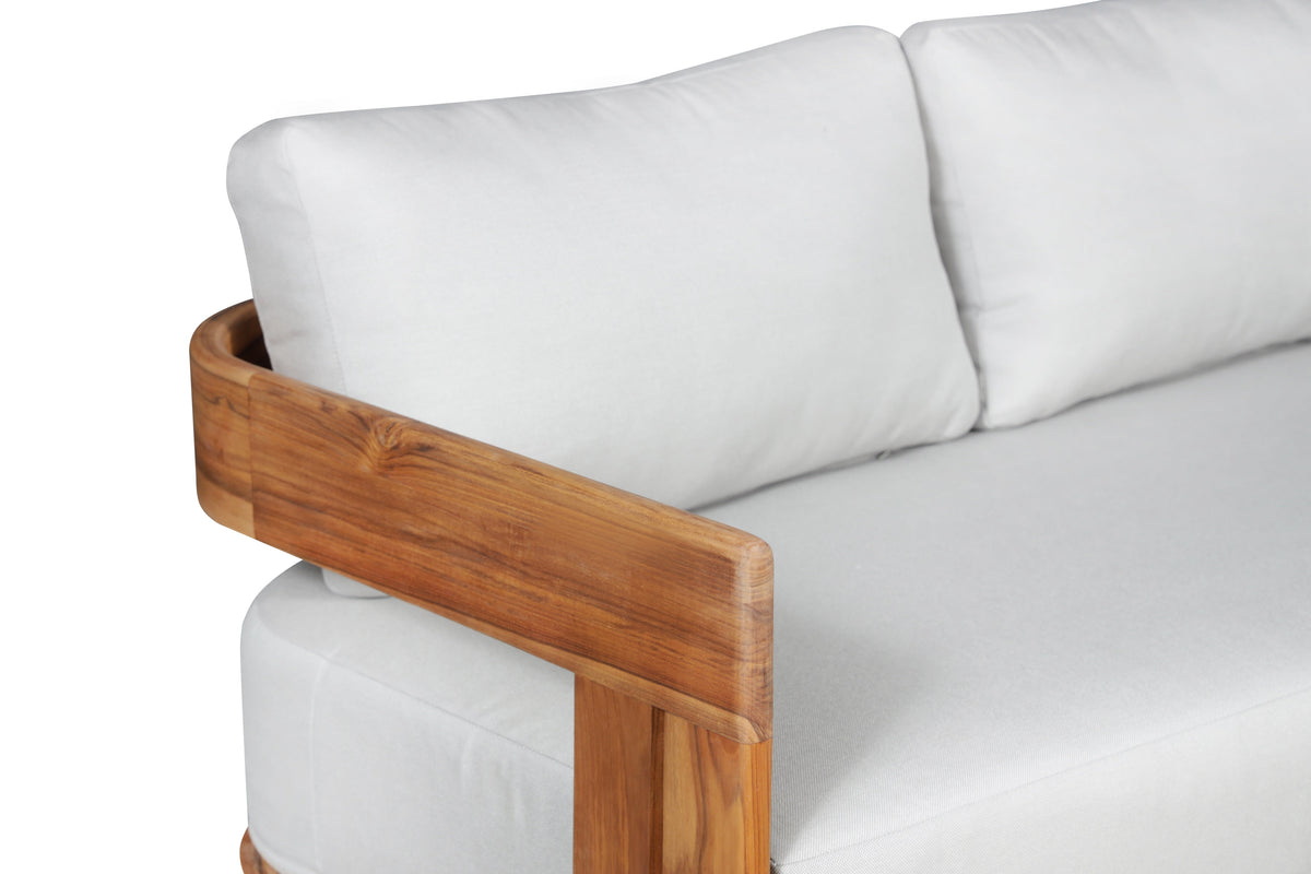 Paradiso Outdoor Solid Teak Wood Sofa - Light Gray Fabric