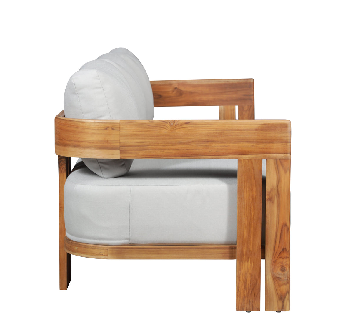 Paradiso Outdoor Solid Teak Wood Sofa - Light Gray Fabric