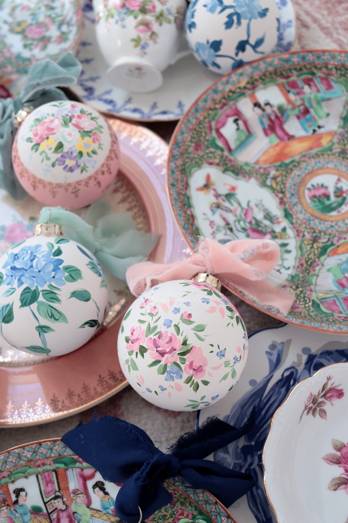 Pink vintage rose hand-painted ornament