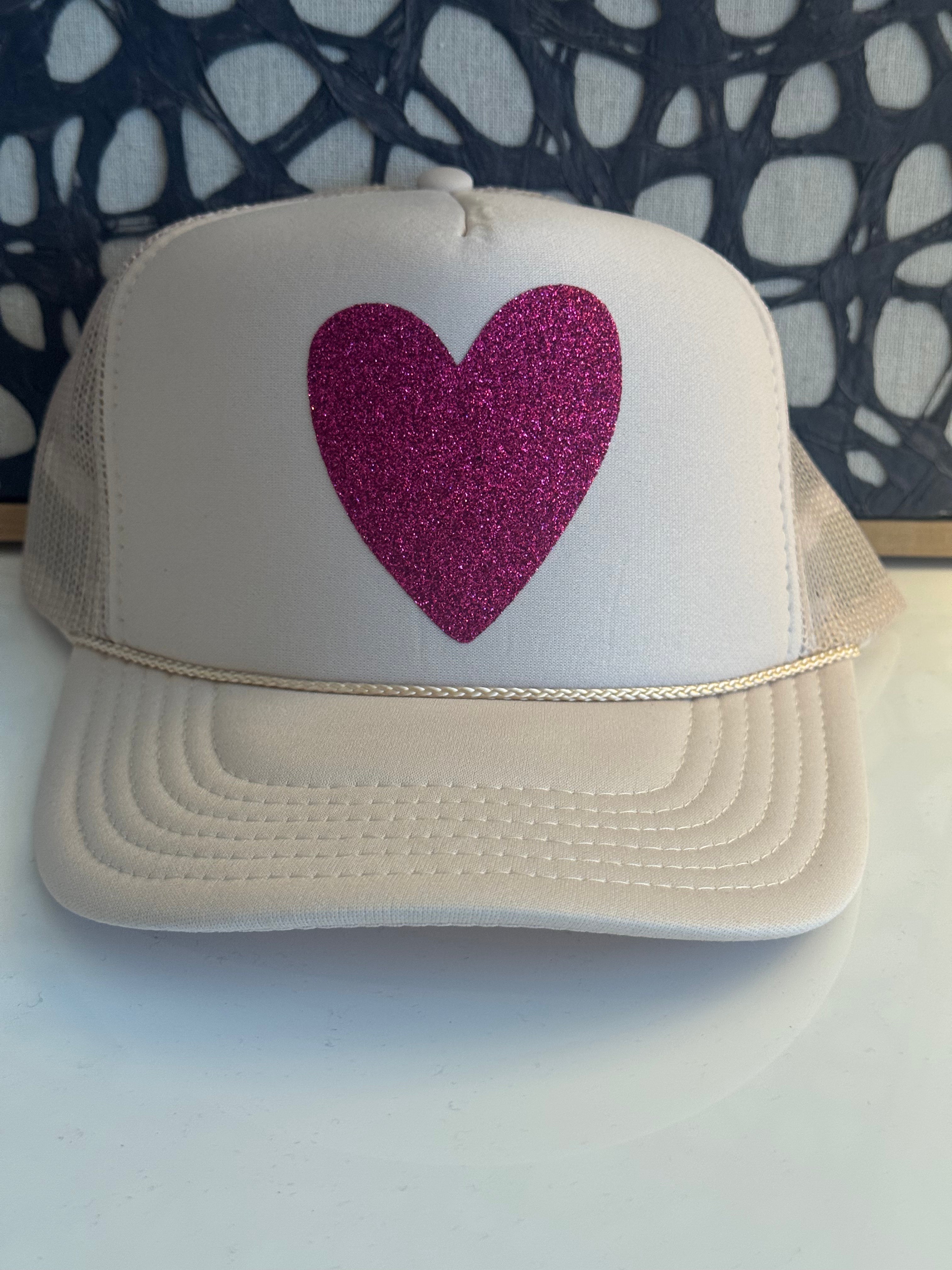 HEART tan with glitter hot pink hat