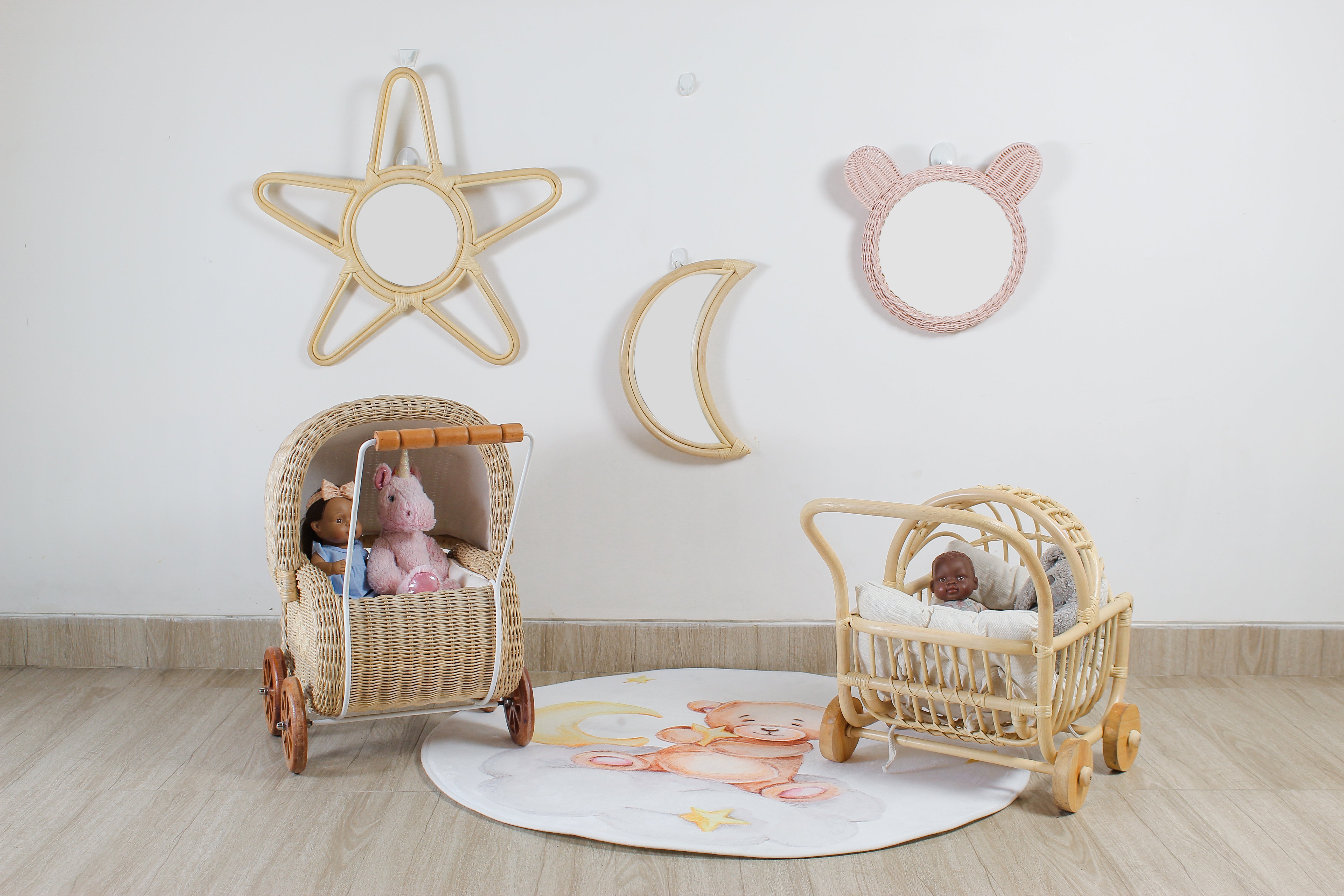 Vintage Charm Rattan Doll Pram