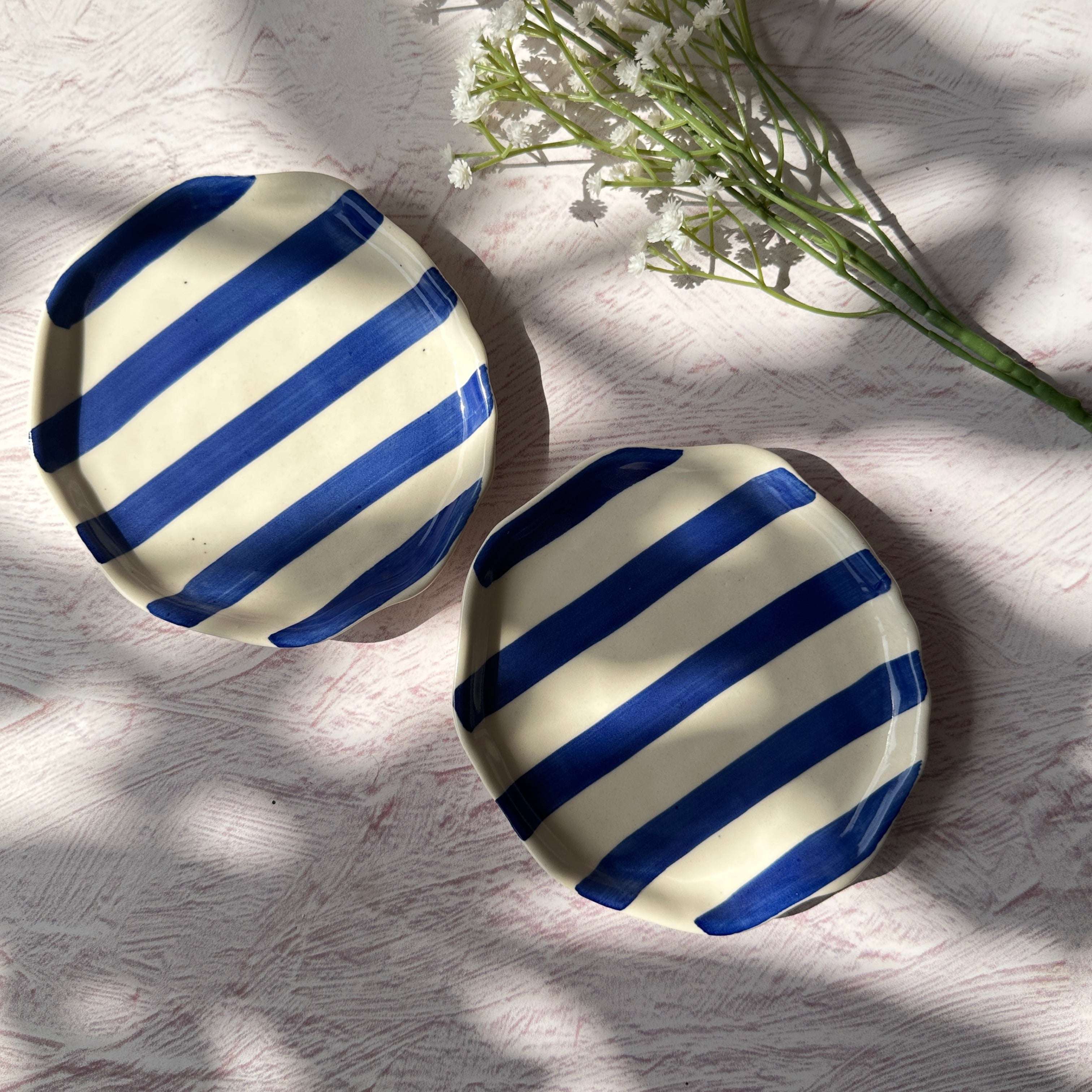 Blue Stripe Plate | Handpainted Ceramic | 6.3 in (Set of 2)