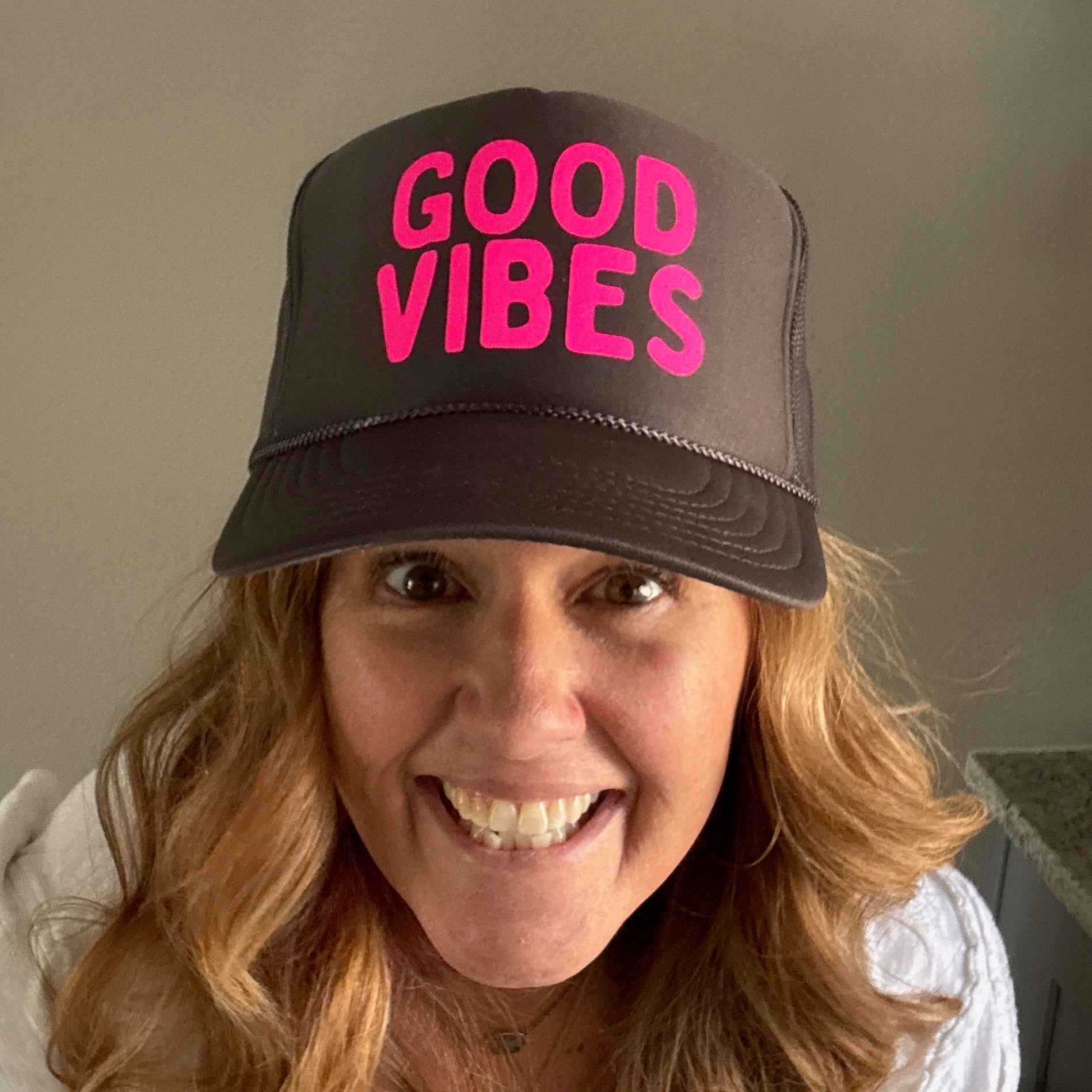 Midlifers GOOD VIBES charcoal trucker hat