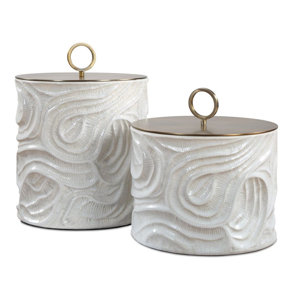 Ivory Tide Wave Textured Canisters - Set of 2