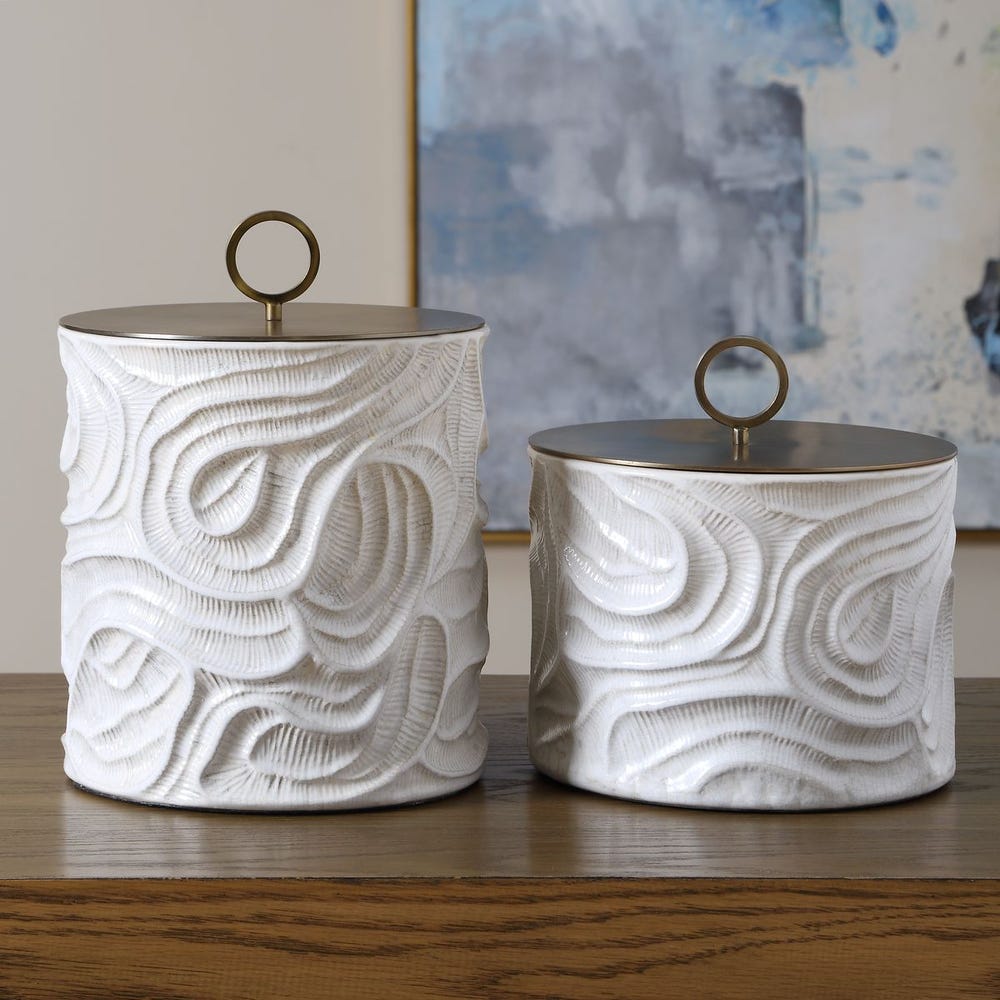 Ivory Tide Wave Textured Canisters - Set of 2