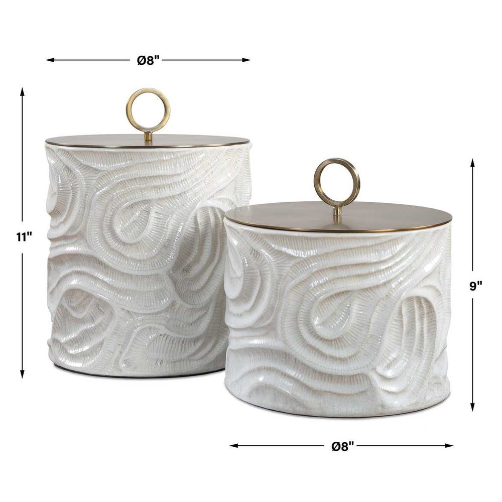 Ivory Tide Wave Textured Canisters - Set of 2