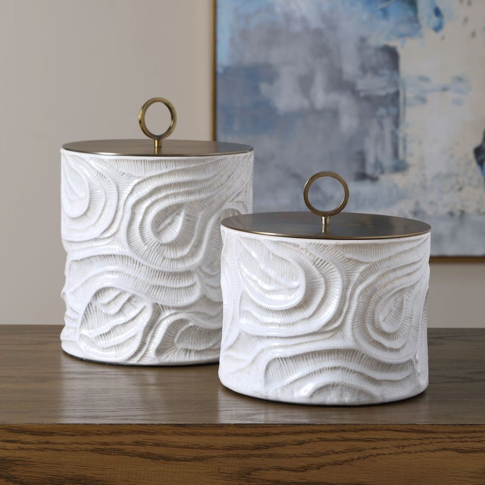 Ivory Tide Wave Textured Canisters - Set of 2