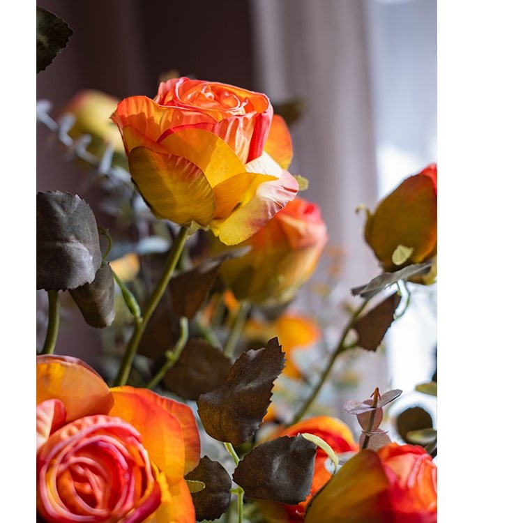 Faux Artificial Flower Dry Rose Stem Champagne or Orange 23" Tall