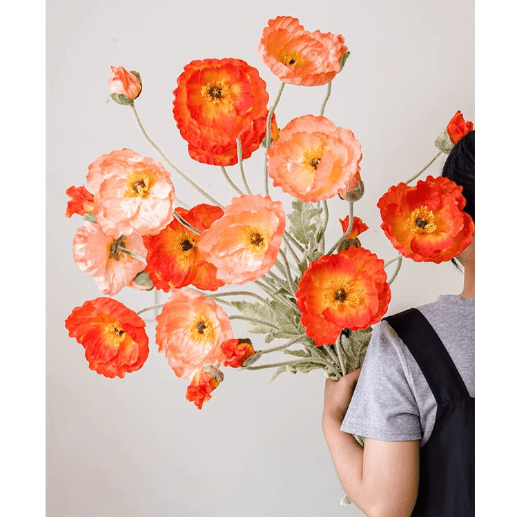 Faux Large Silk Poppy Flower Stem 41" Tall